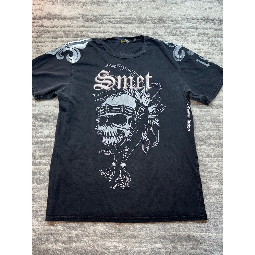 Y2K Smelt T Shirt Mens XL Black Tribal Indian Skull Graphic Born On The Street